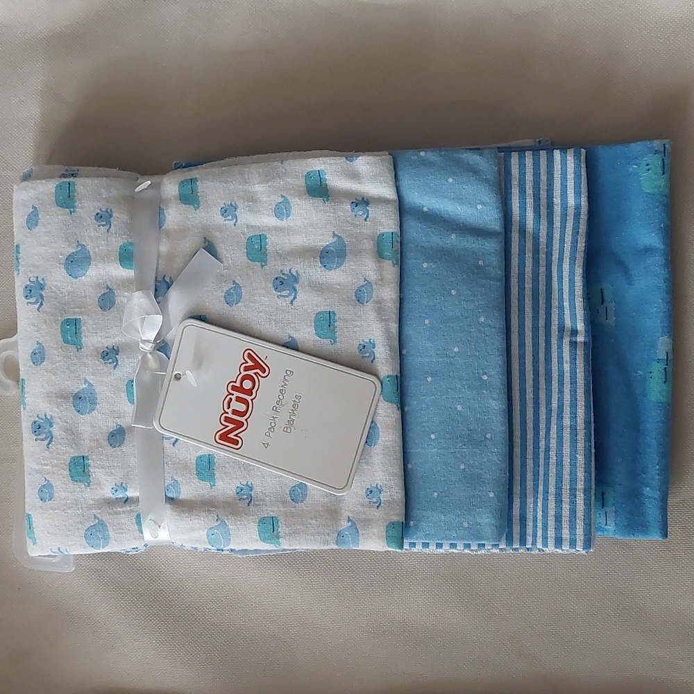 (3/$20) Nûbi, 4-Pack Receiving Blankets, Nautical theme with white & blue 🤍💙